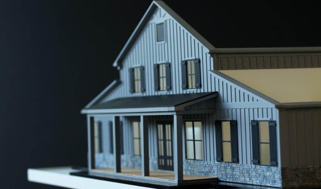 Barn-style house scale model