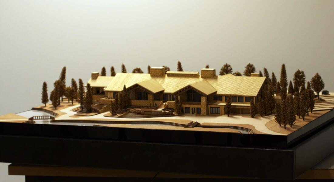 architectural model timber and stone house