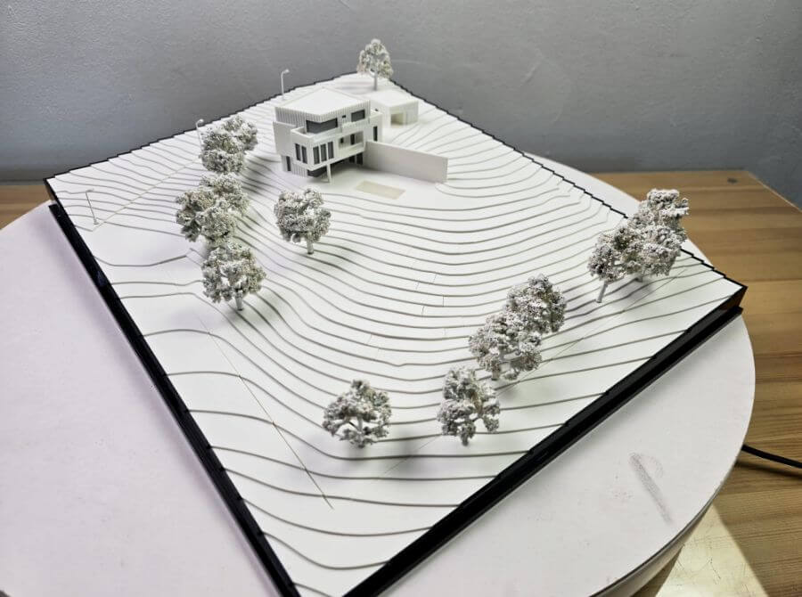 white topographic Scale model