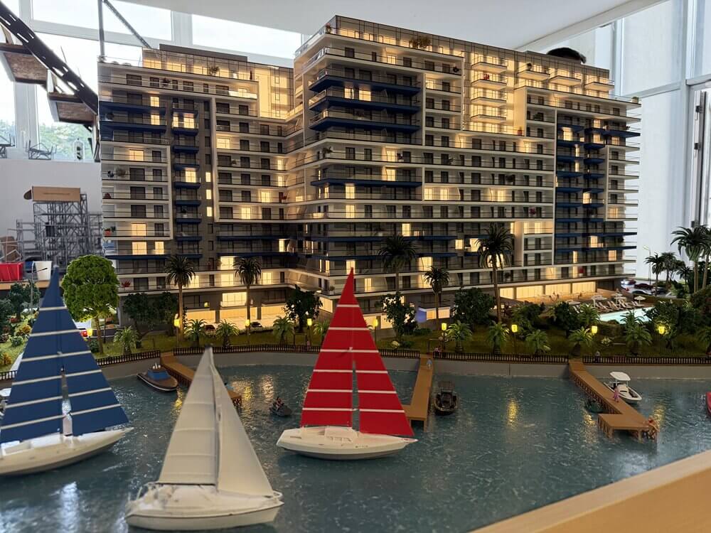 detailed marina housing development scale model