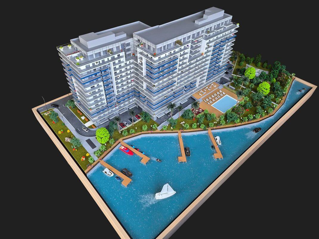 luxury waterfront residential architectural model